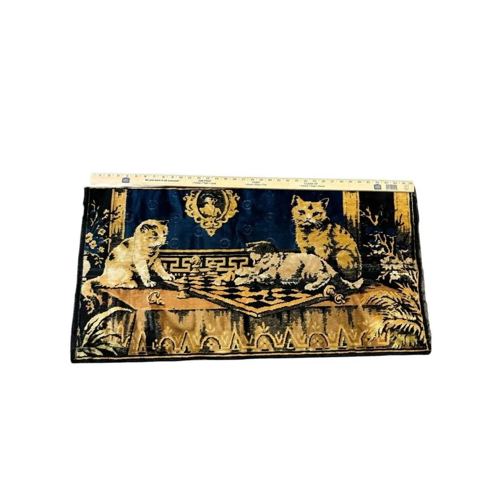 Vintage 3 Cat Wall Hanging Textile Rug Velvet Texture Italy Tag